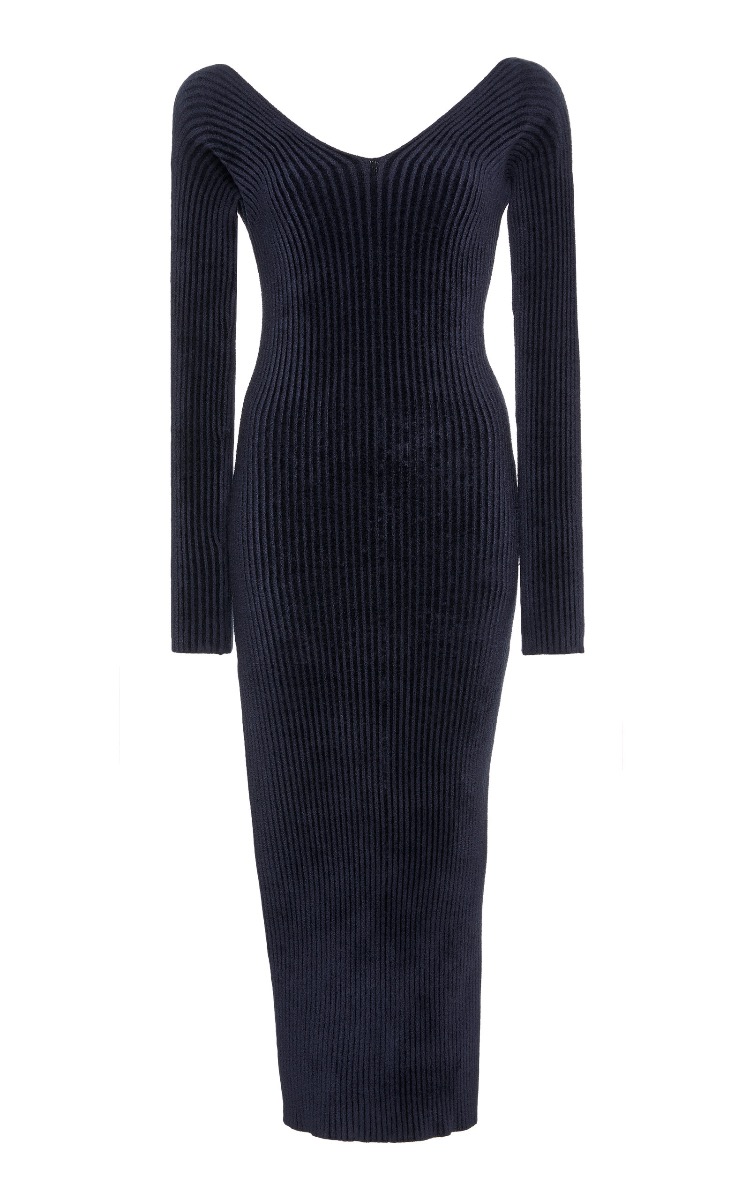 MRZ Off-The-Shoulder Ribbed-Knit Midi Dress at Moda Oprandi